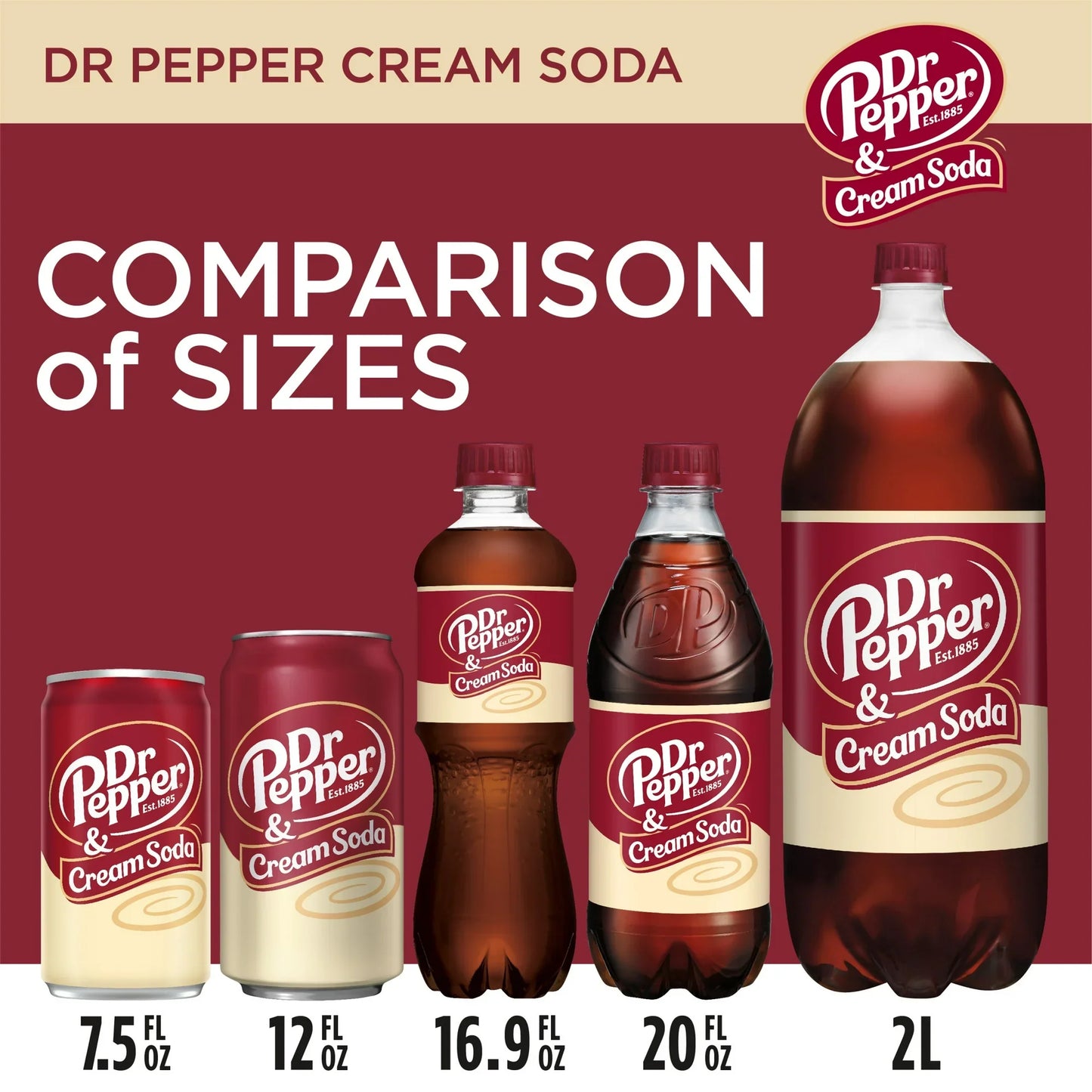 Dr Pepper & Cream Soda Pop, 16.9 fl oz, 6 Pack Bottles