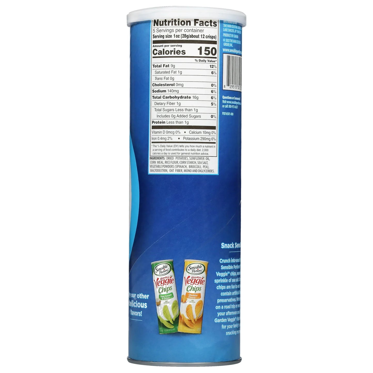Sensible Portions Garden Veggie Snack Sea Salt Potato Chips, 5 oz Canister