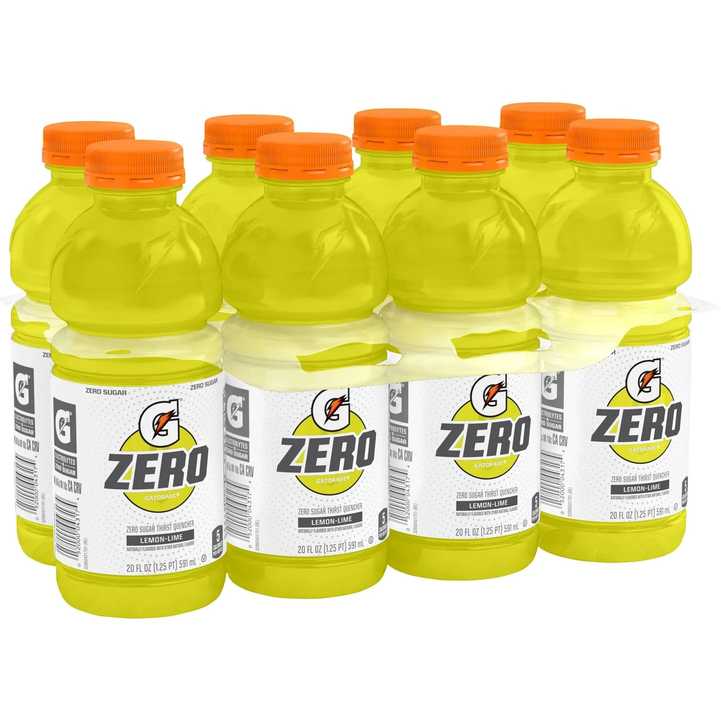 Gatorade Zero Sugar Thirst Quencher, Lemon Lime Sports Drinks, 20 fl oz, 8 Count Bottles