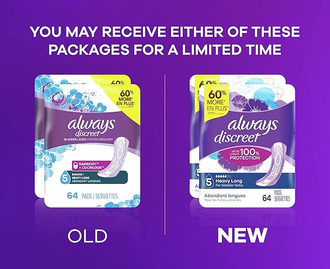 Always Discreet Heavy Long Incontinence Pads, Total 128 Count