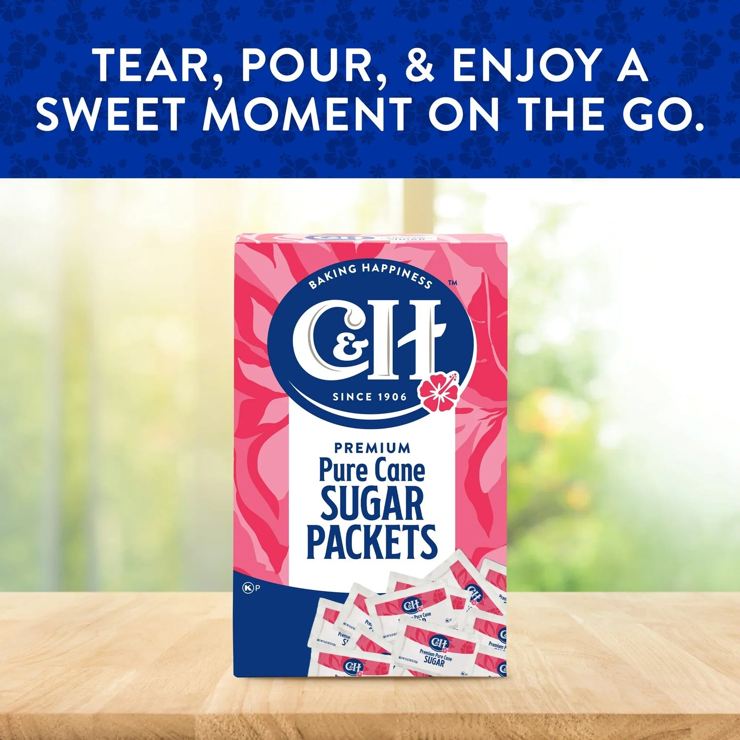 C&H Premium Pure Cane Sugar Packets, 100 Count, 1/8 oz